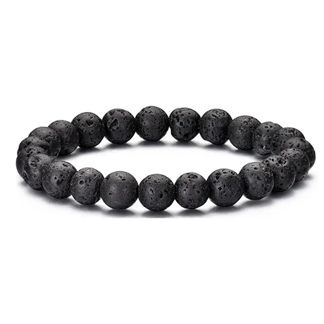 Mens Black Stone Beaded Bracelet