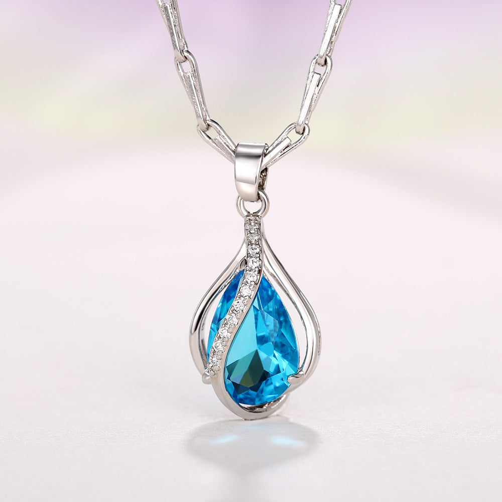 Sea Blue Crystal Teardrop Necklace