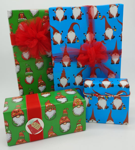 Holiday Gnomes Wrapping Paper Reversible with Two Designs
