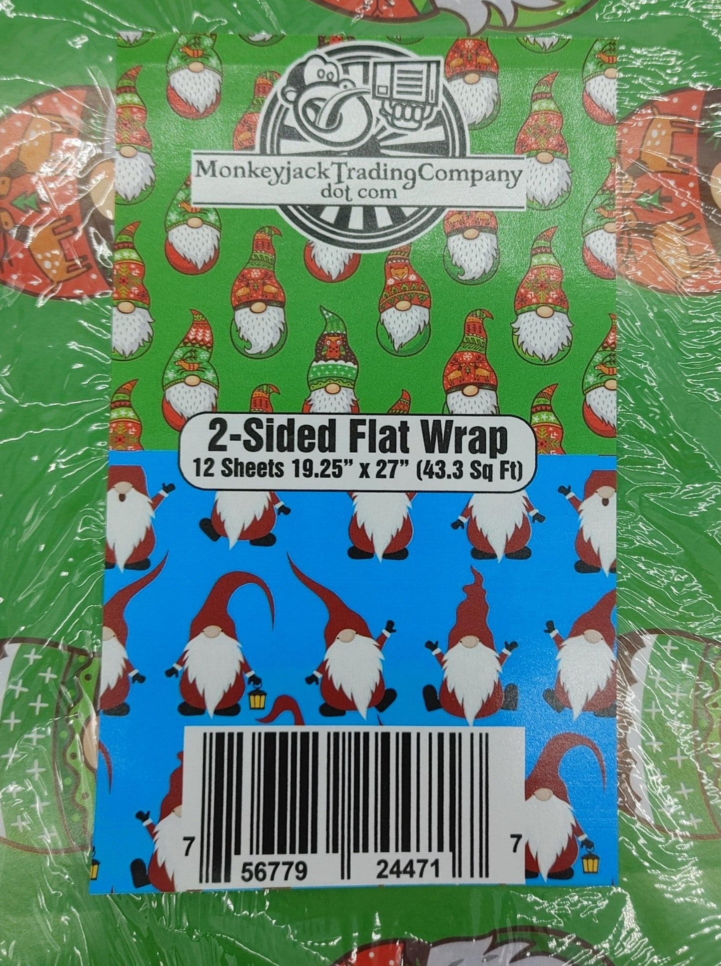 Holiday Gnomes Wrapping Paper Reversible with Two Designs