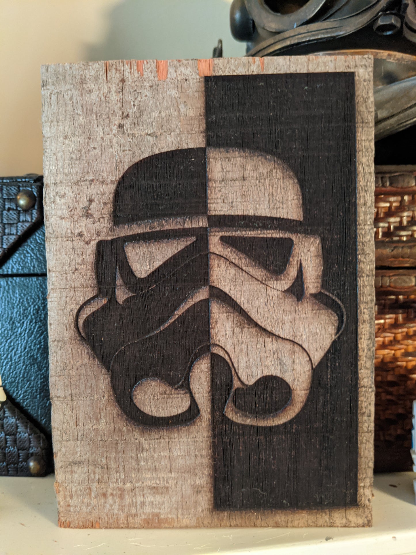 Trooper Helmet on Wood Sign