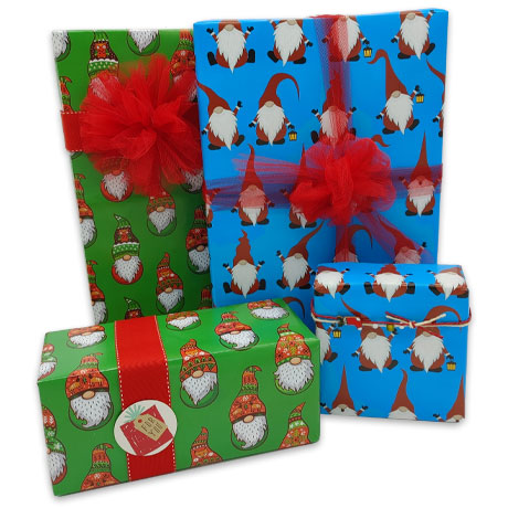Holiday Gnomes Wrapping Paper Reversible with Two Designs