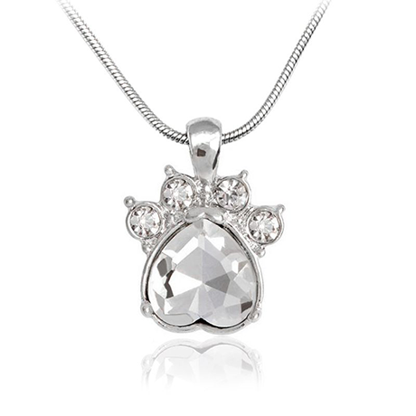 Silver Crystal Paw Print Necklace