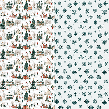 Village & Snowflakes Reversible Flat Wrap