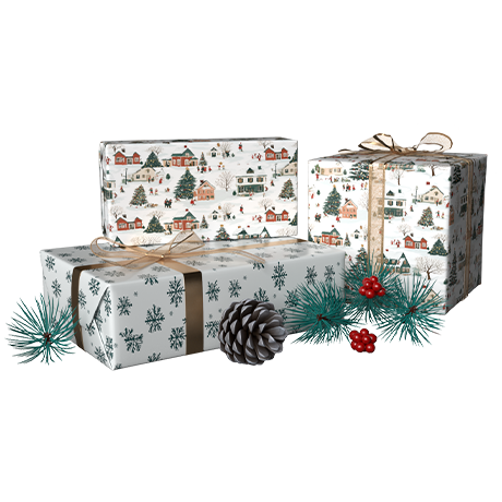 Village & Snowflakes Reversible Flat Wrap