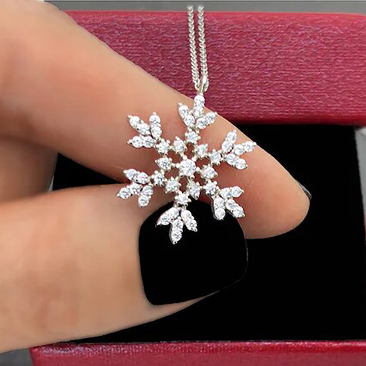 Crystal Snowflake Pendant Necklace - Xl1491-Silver