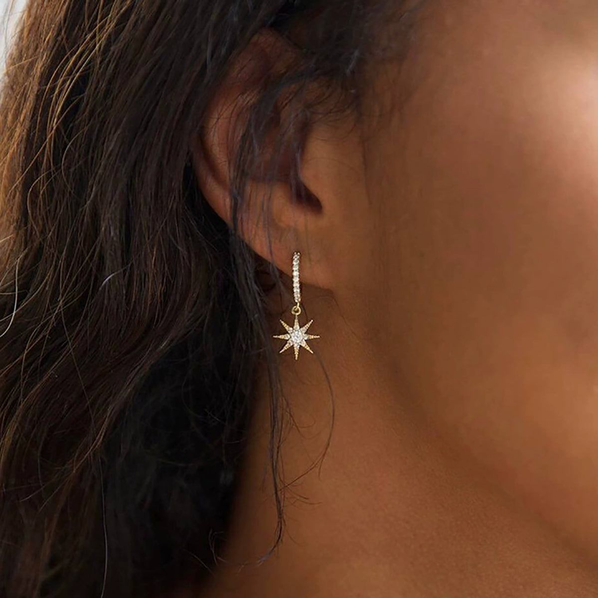 Star Dangle Earrings -Gold