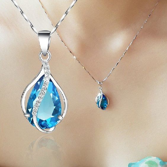 Sea Blue Crystal Teardrop Necklace