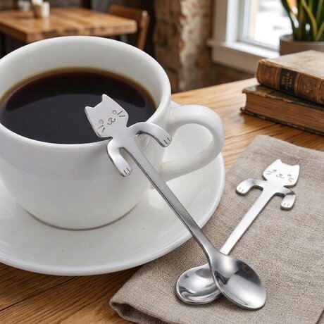 Cat Spoons - Set of Two Silver Tea/Coffee Spoons