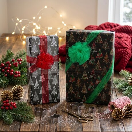Christmas Tree Wrapping Paper Reversible with Two Designs