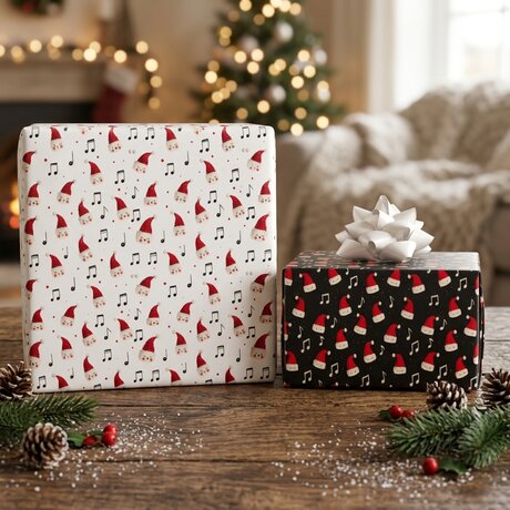 Music & Santa Hats Reversible Flat Wrap