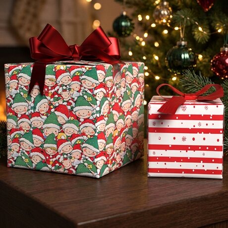 Elves & Stripes Reversible Flat Wrap
