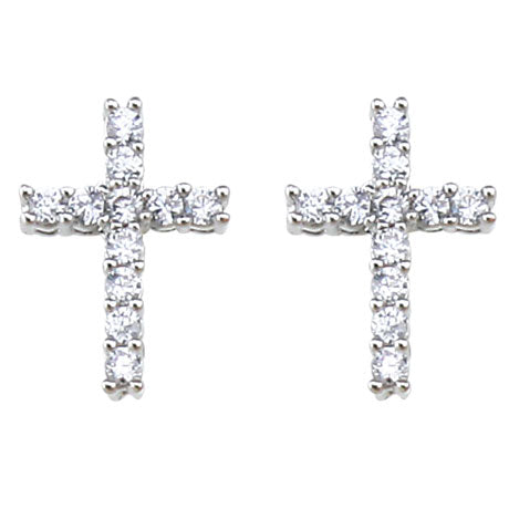 Silver Crystal Cross Earrings