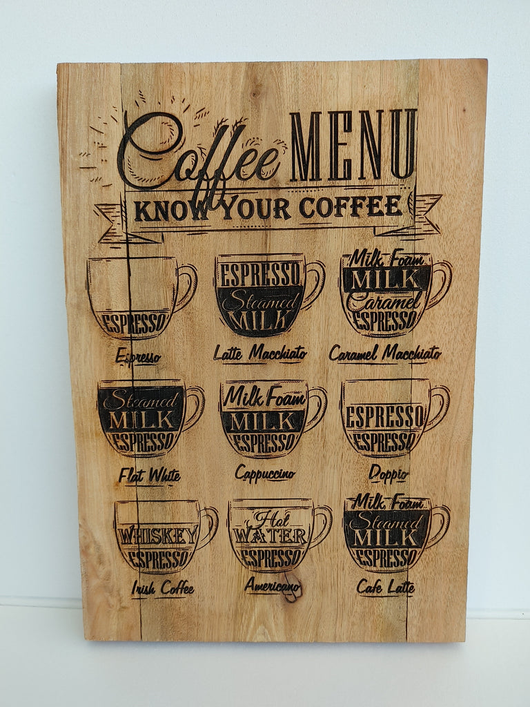 Coffee/Espresso Menu Know Your Coffee Wood Sign