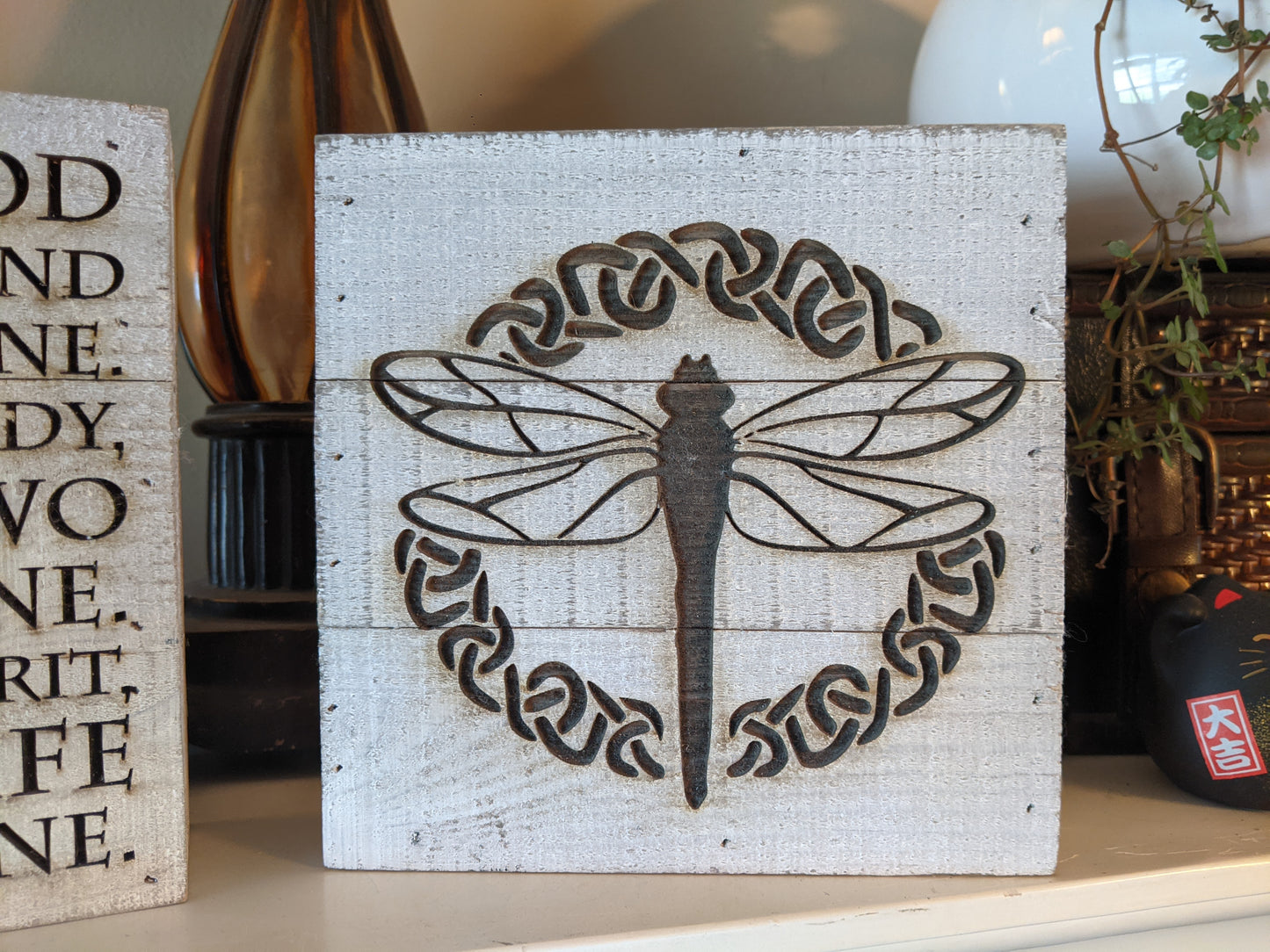 Celtic Dragonfly 6-inch square wood sign
