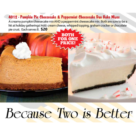 Pumpkin Pie Cheesecake & Peppermint Cheesecake Duo Bake Mixes