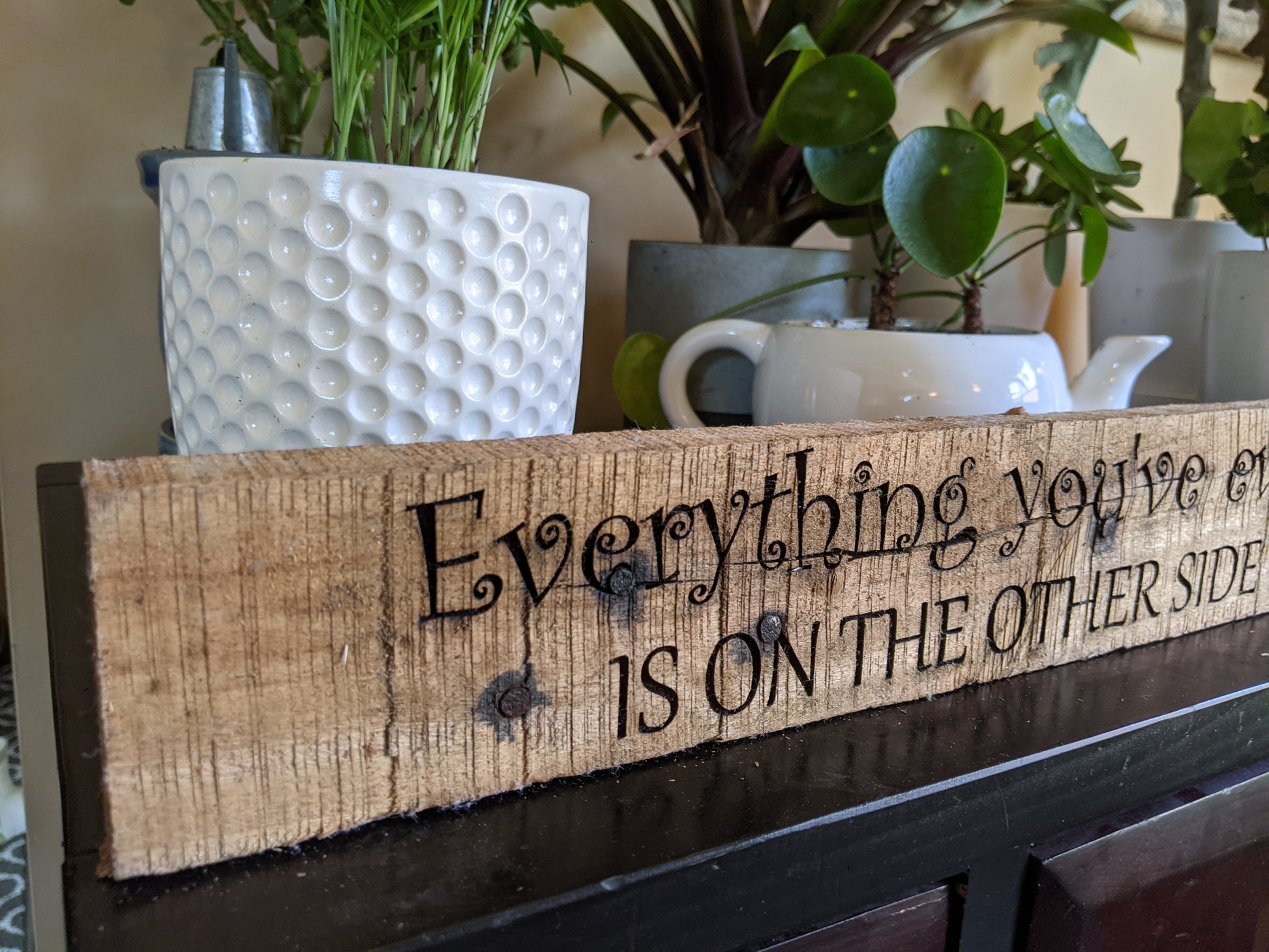 Other side of fear quote wood sign