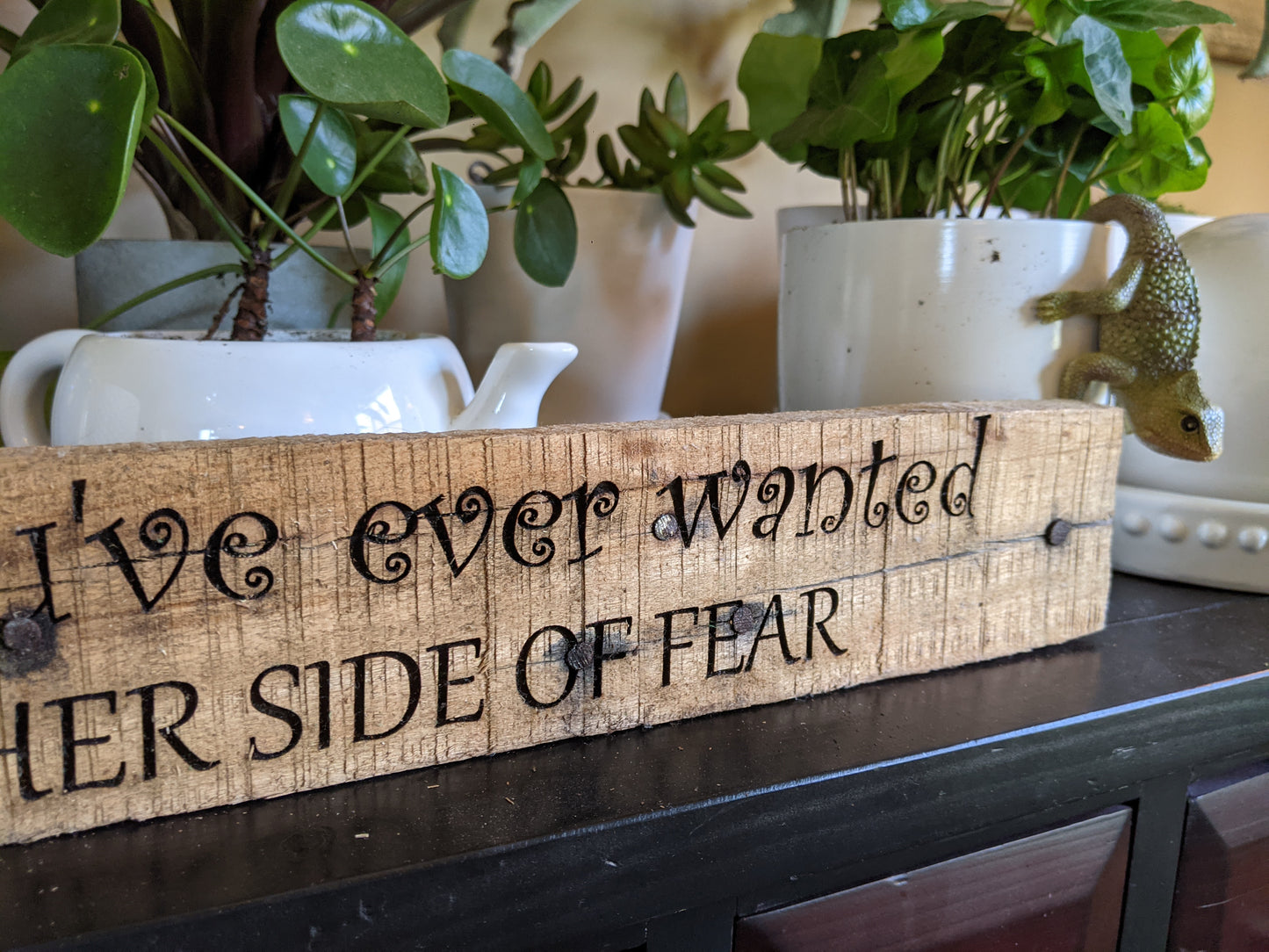 Other side of fear quote wood sign